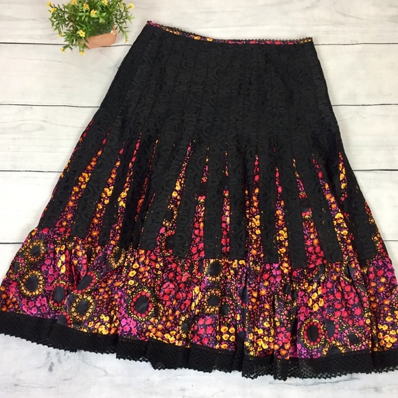 Free People Black Lace & Silk Floral Skirt - Picture 2 of 8